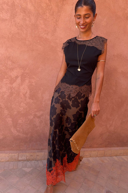 Never Fully Dressed Exclusive - Tan Jaden Floral Maeva Midi Skirt