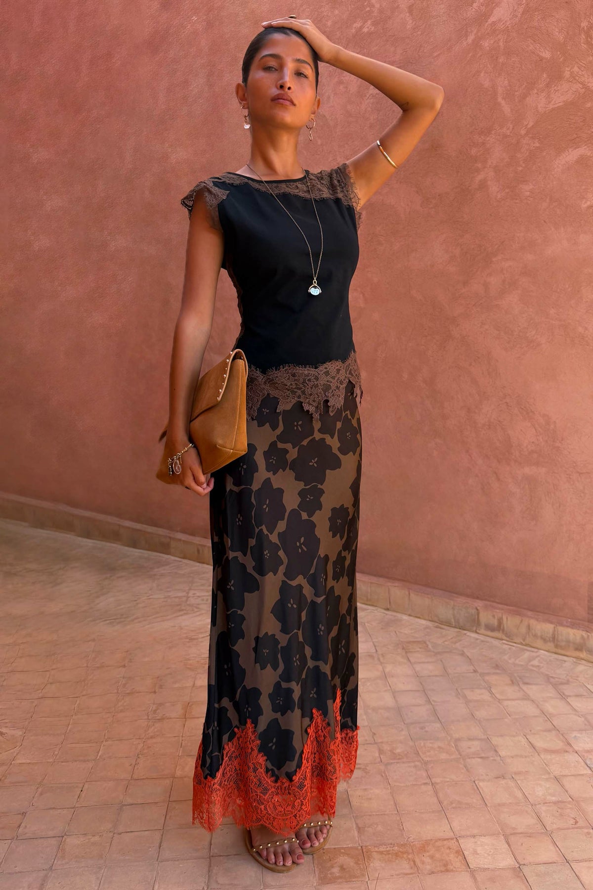Never Fully Dressed Exclusive - Tan Jaden Floral Maeva Midi Skirt