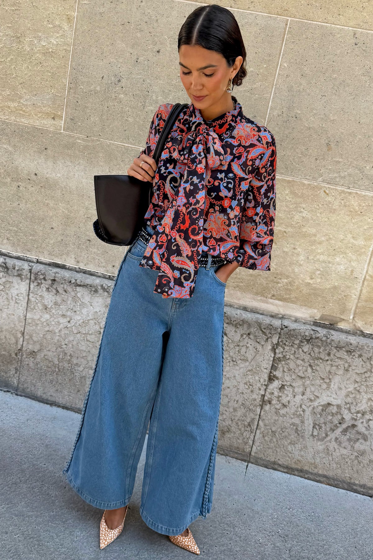 Never Fully Dressed Discount - Black Paisley Pussy Bow Shirt