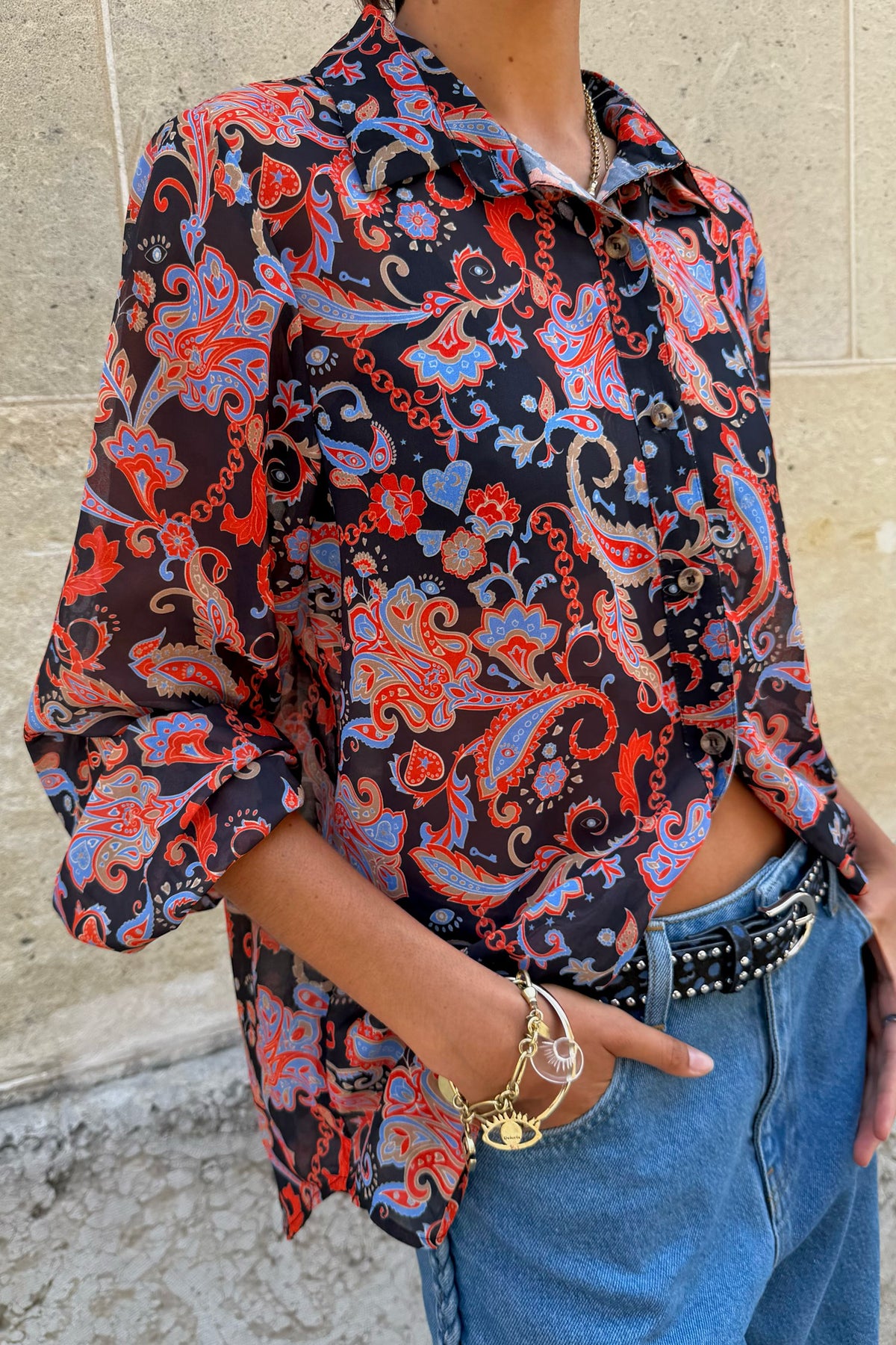 Never Fully Dressed Discount - Black Paisley Pussy Bow Shirt