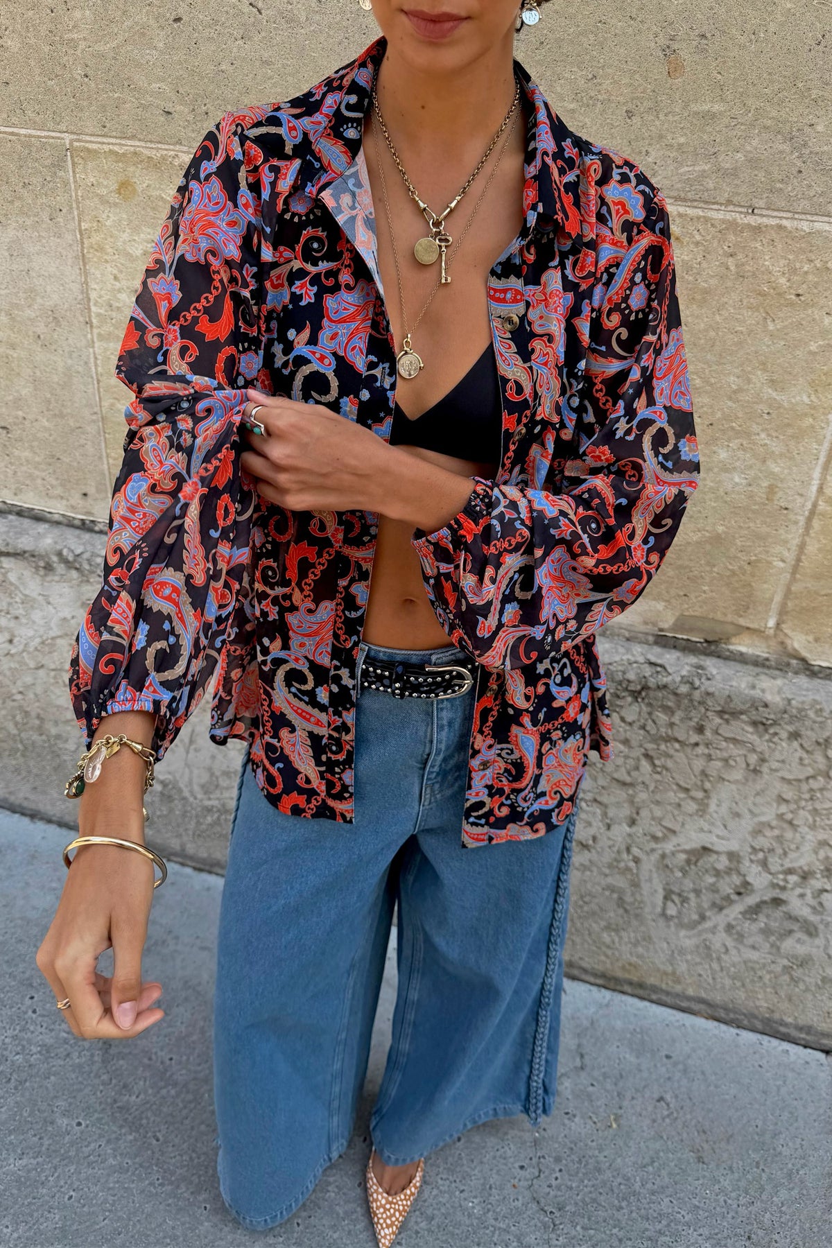 Never Fully Dressed Discount - Black Paisley Pussy Bow Shirt
