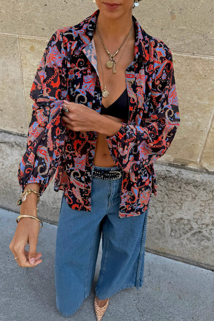 Never Fully Dressed Discount - Black Paisley Pussy Bow Shirt