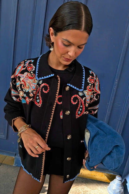 Never Fully Dressed Special Offer - Black Paisley Embroidered Cardigan