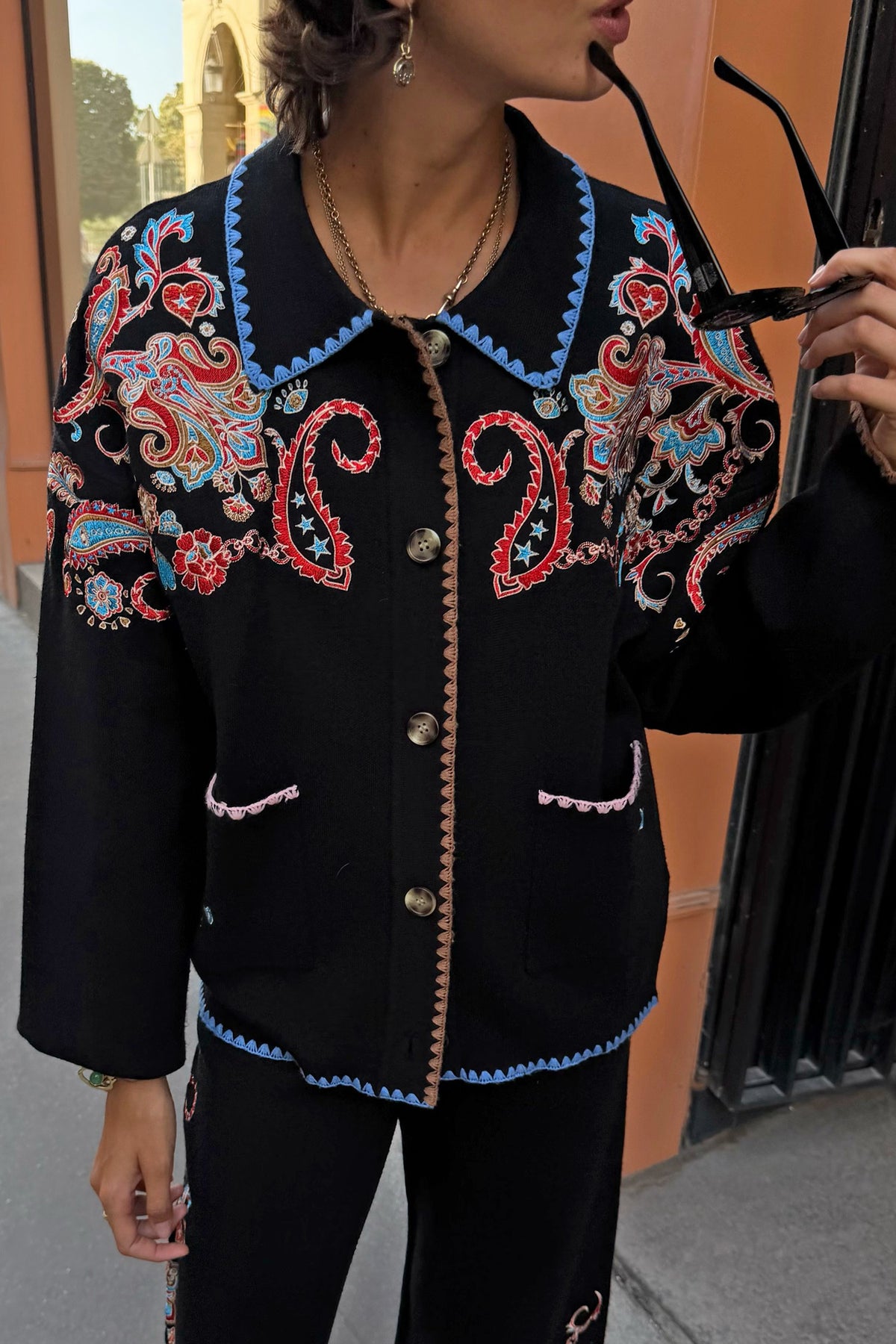 Never Fully Dressed Special Offer - Black Paisley Embroidered Cardigan