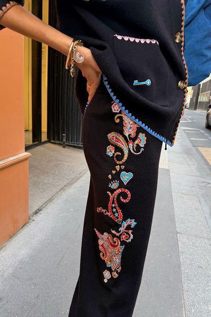 Never Fully Dressed New - Black Paisley Wide Leg Knit Joggers
