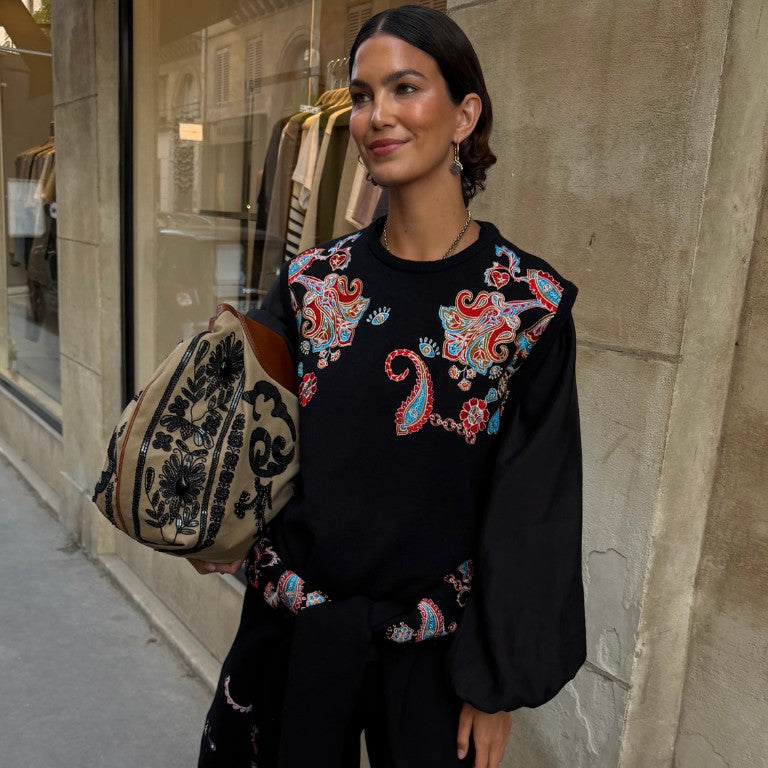 Never Fully Dressed Sale - Black Paisley Embroidered Knit Tank