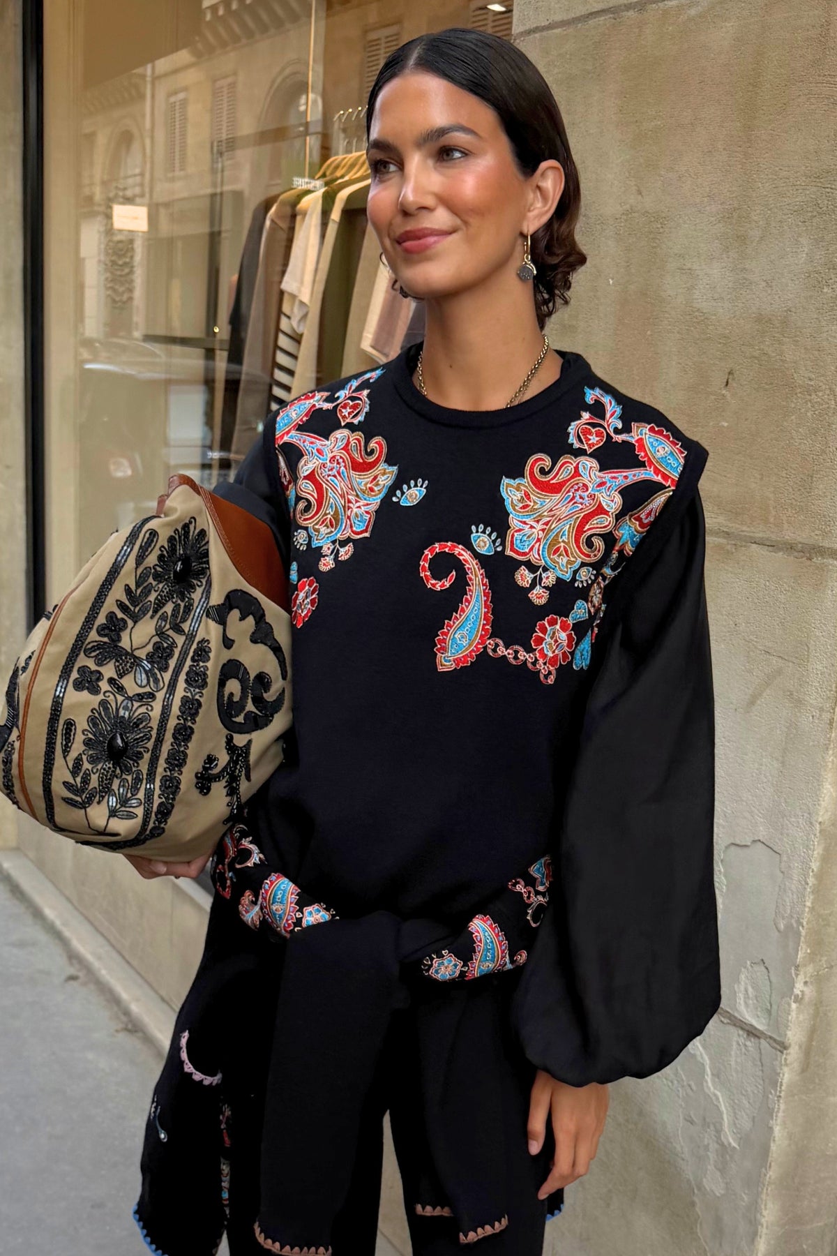 Never Fully Dressed Sale - Black Paisley Embroidered Knit Tank