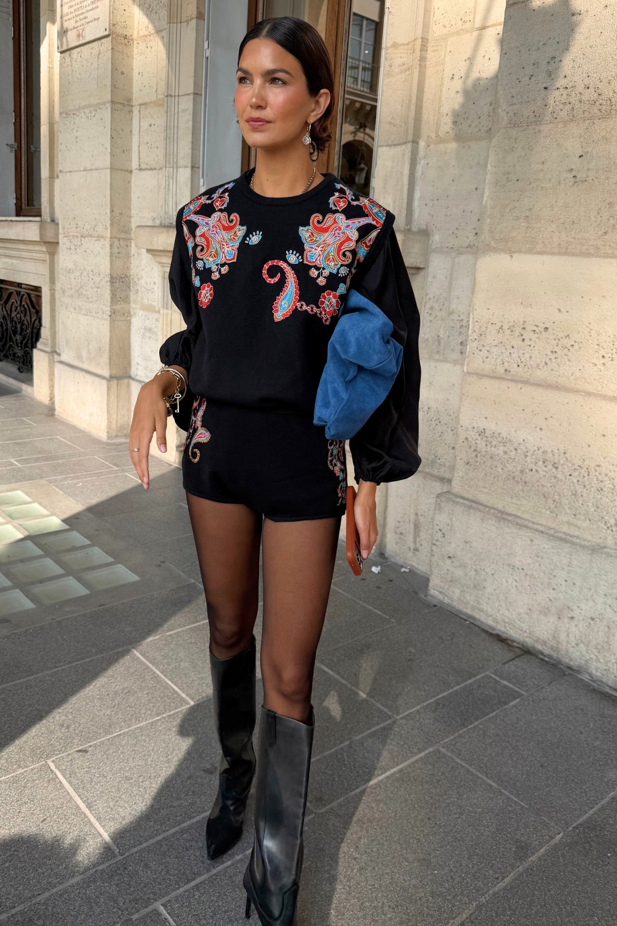 Never Fully Dressed Sale - Black Paisley Embroidered Knit Tank
