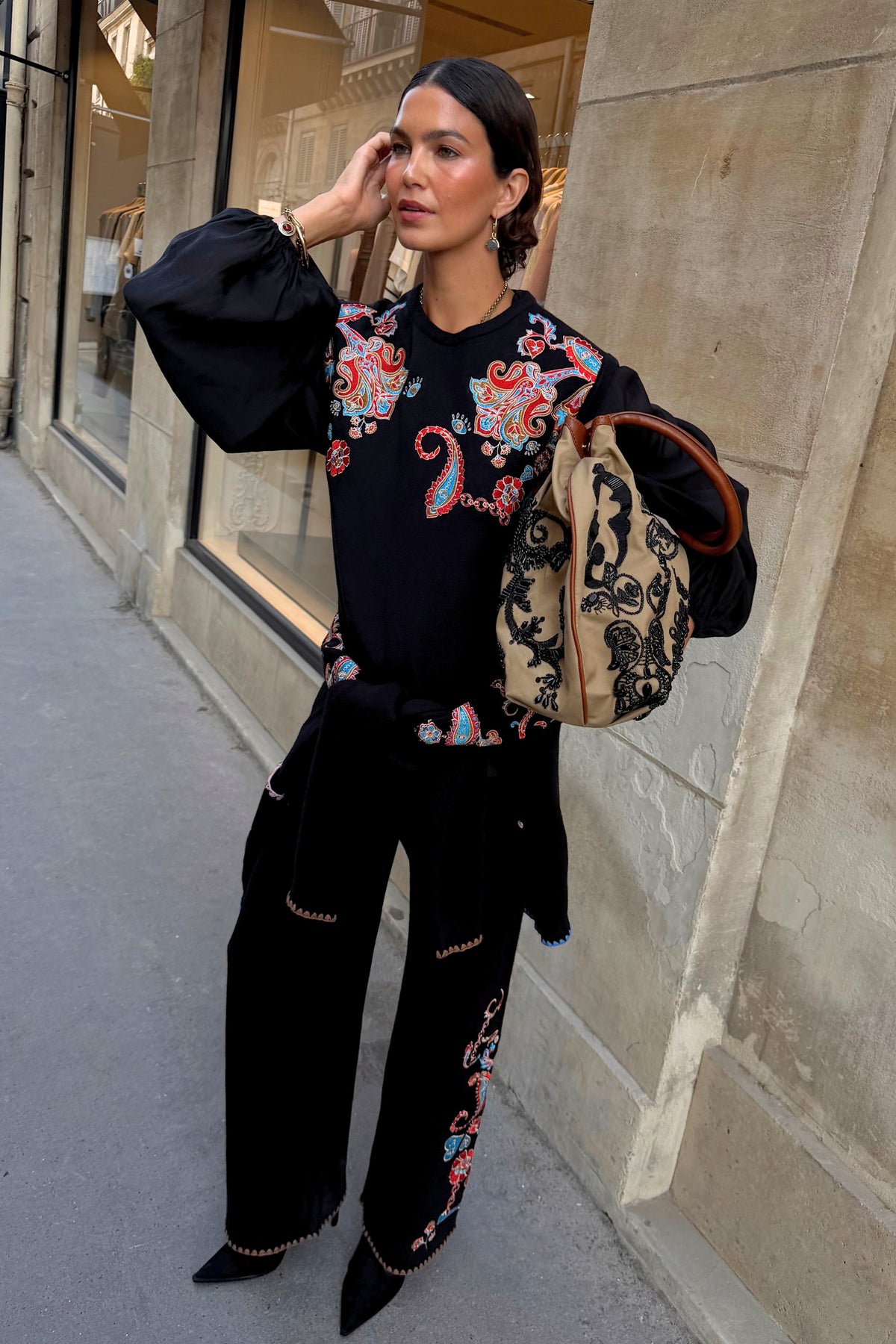 Never Fully Dressed Sale - Black Paisley Embroidered Knit Tank
