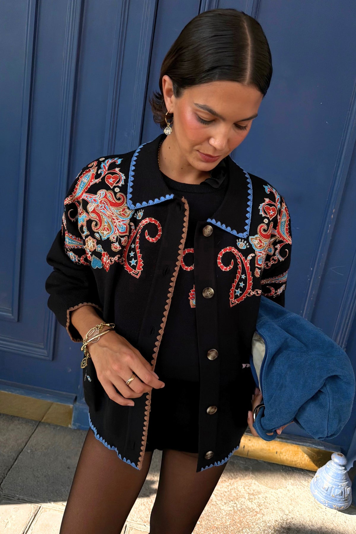 Never Fully Dressed Sale - Black Paisley Embroidered Knit Tank