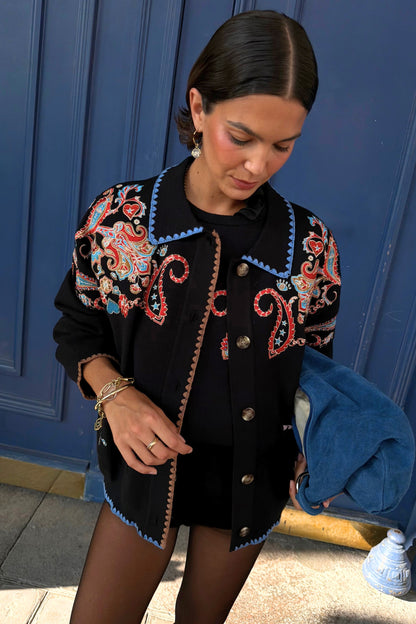 Never Fully Dressed Sale - Black Paisley Embroidered Knit Tank