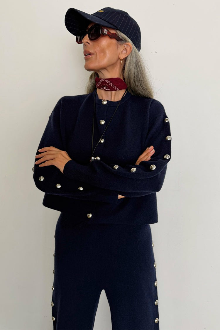 Never Fully Dressed Great Value - Navy Studded Cardigan - Knitwear - Never Fully Dressed