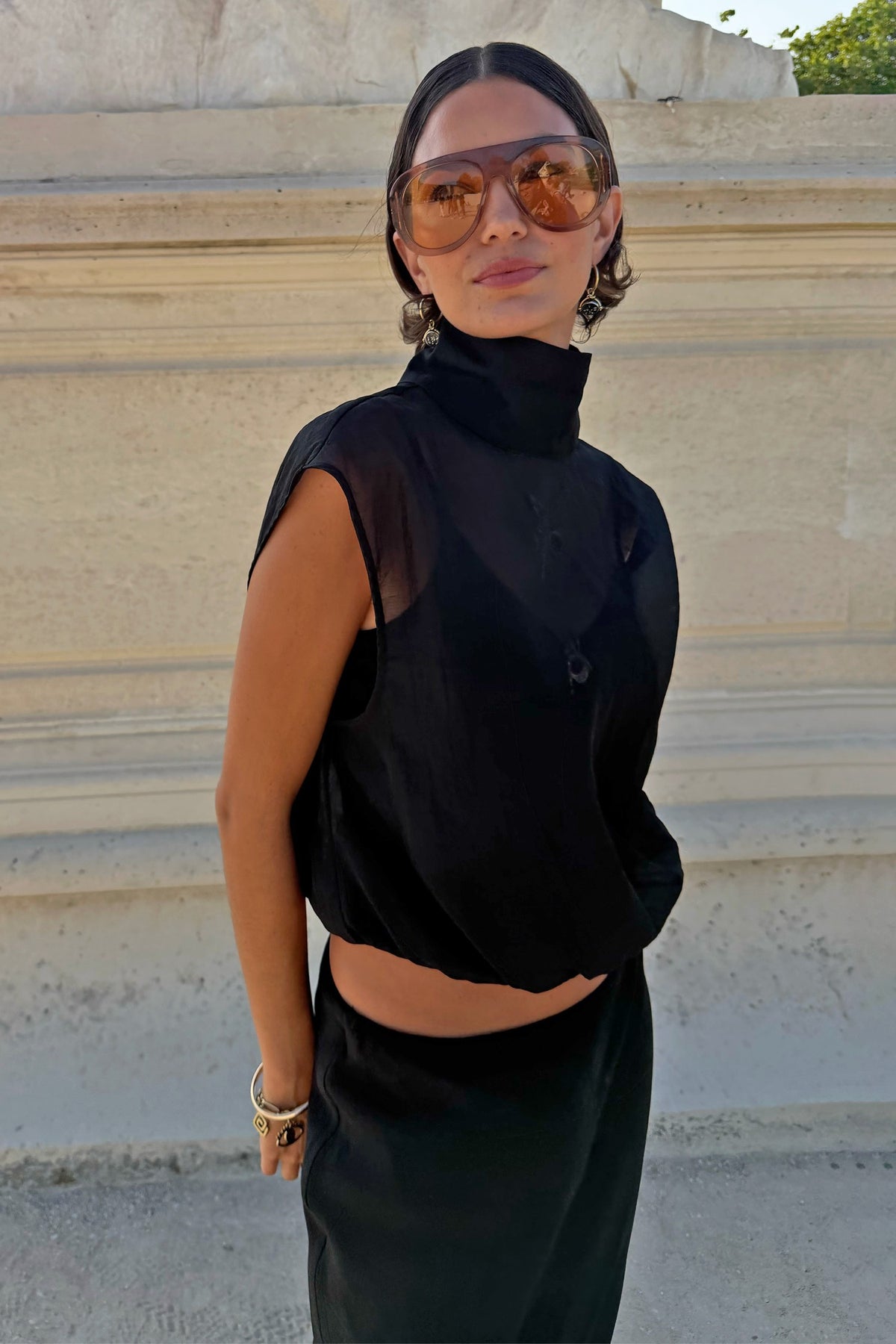 Never Fully Dressed Customer Favorite - Black Organza Funnel Neck Top