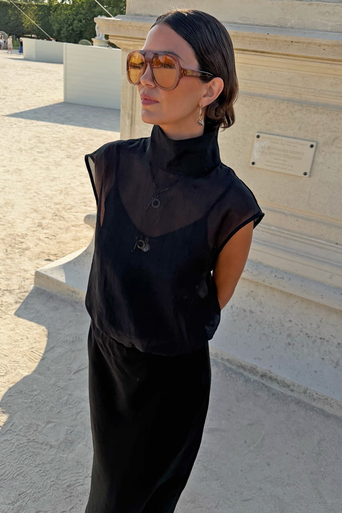 Never Fully Dressed Customer Favorite - Black Organza Funnel Neck Top