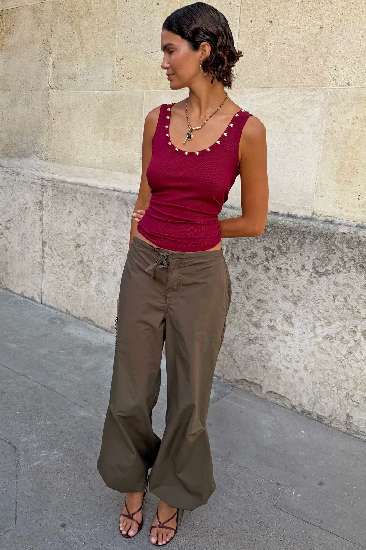 Never Fully Dressed Classic - Burgundy Studded Tank