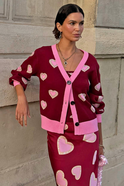 Never Fully Dressed Best Seller - Burgundy Hearts Cardigan