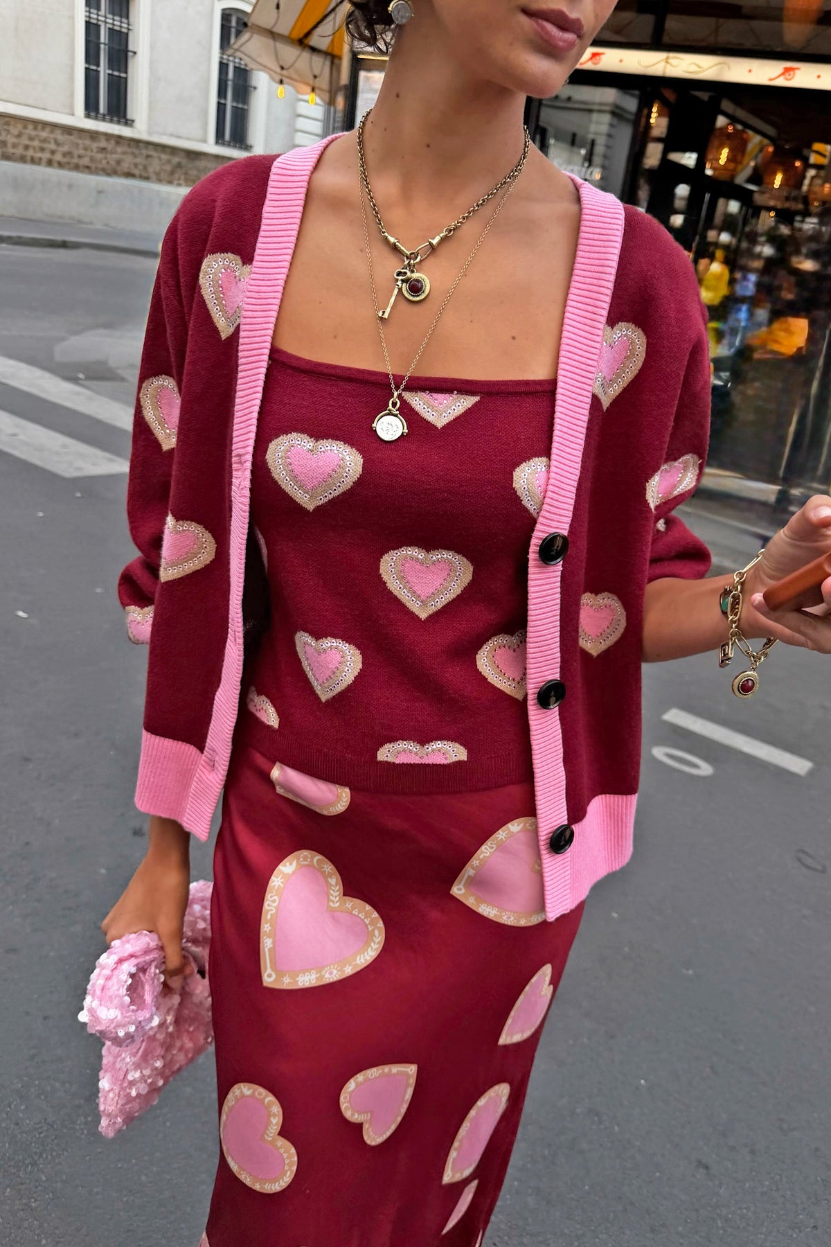 Never Fully Dressed Best Seller - Burgundy Hearts Cardigan