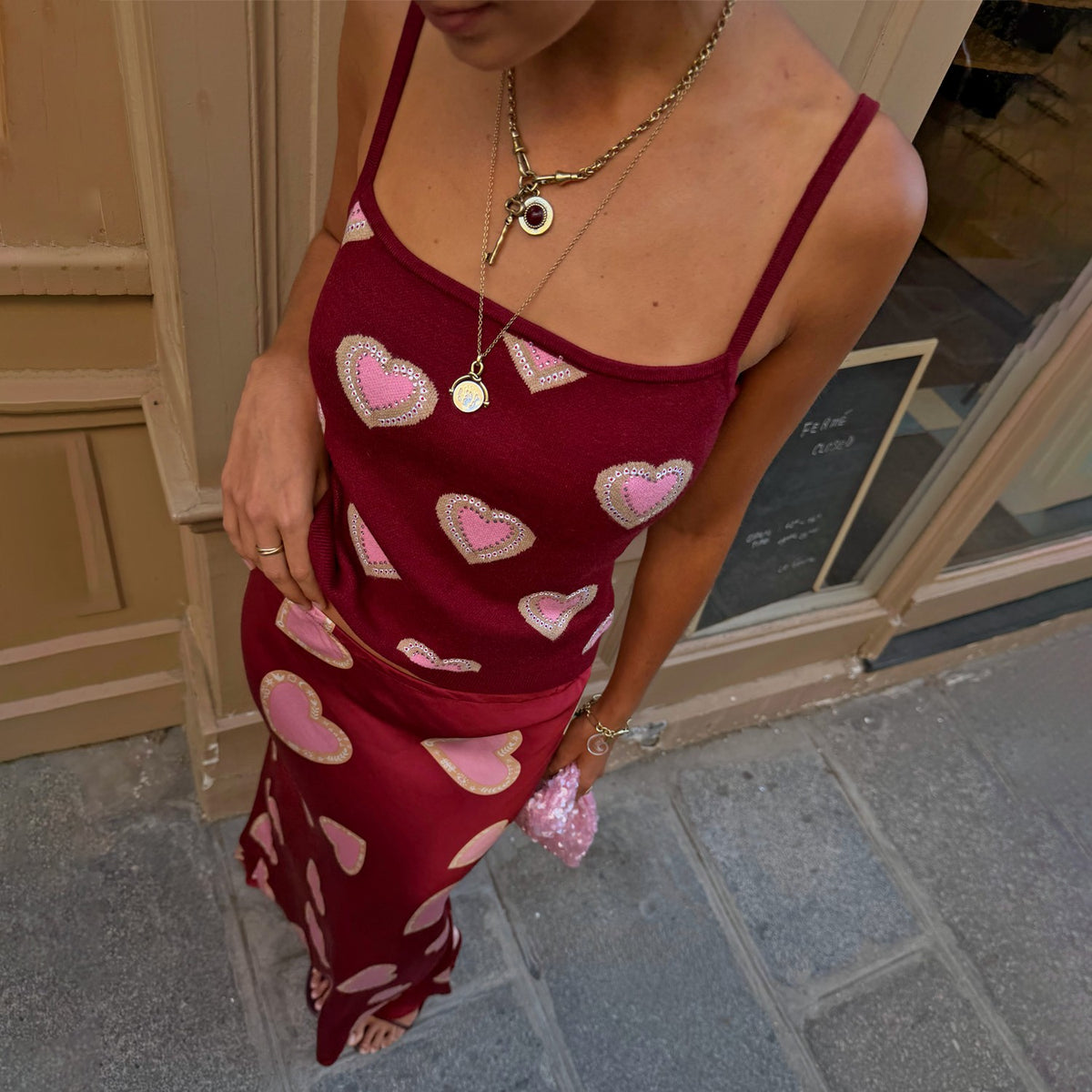 Never Fully Dressed Top Pick - Burgundy Hearts Cami
