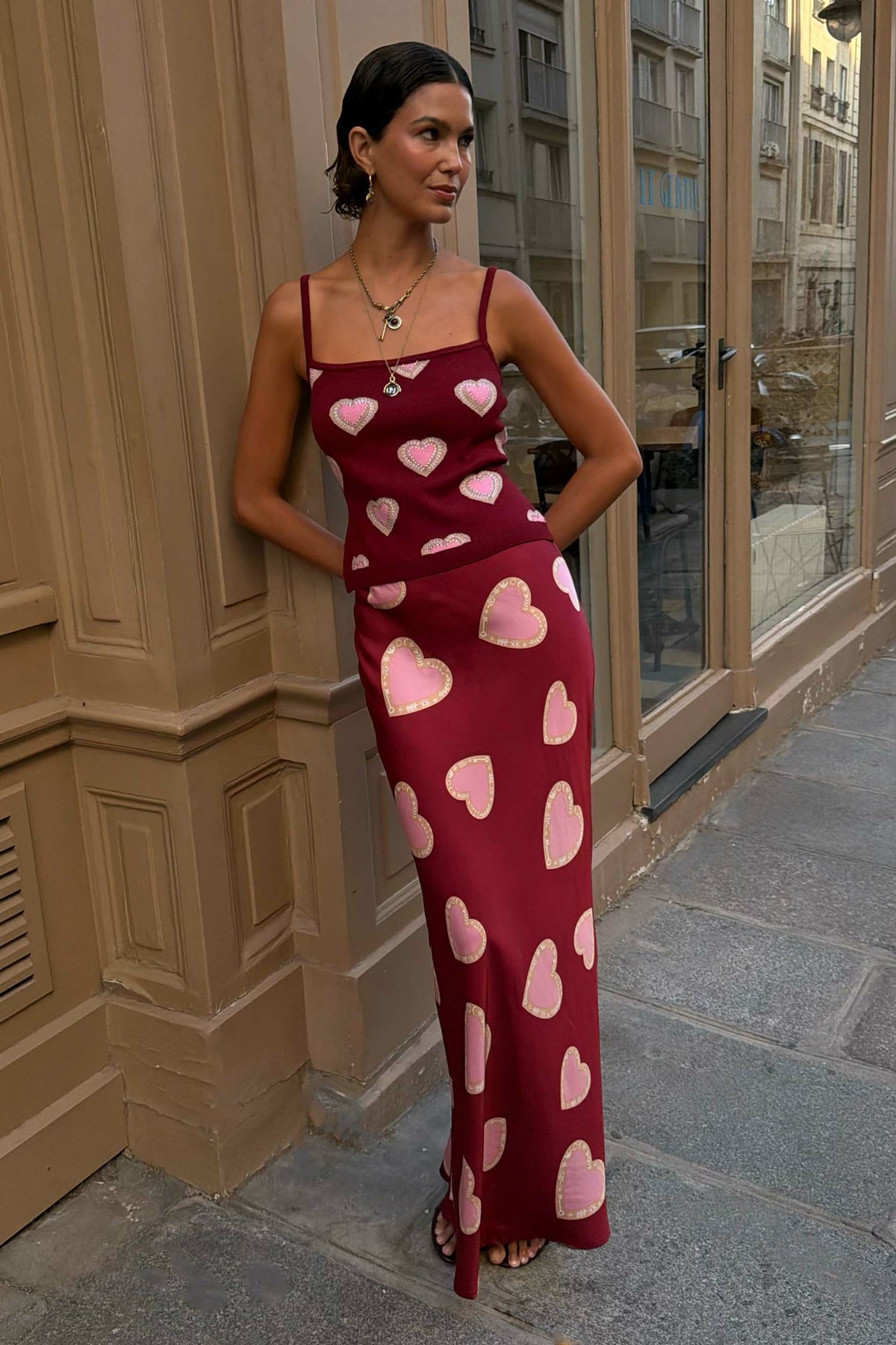 Never Fully Dressed Recommended - Burgundy Hearts Dorris Skirt