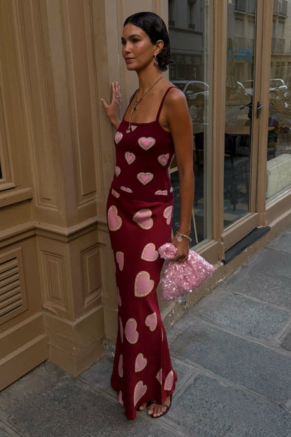 Never Fully Dressed Recommended - Burgundy Hearts Dorris Skirt