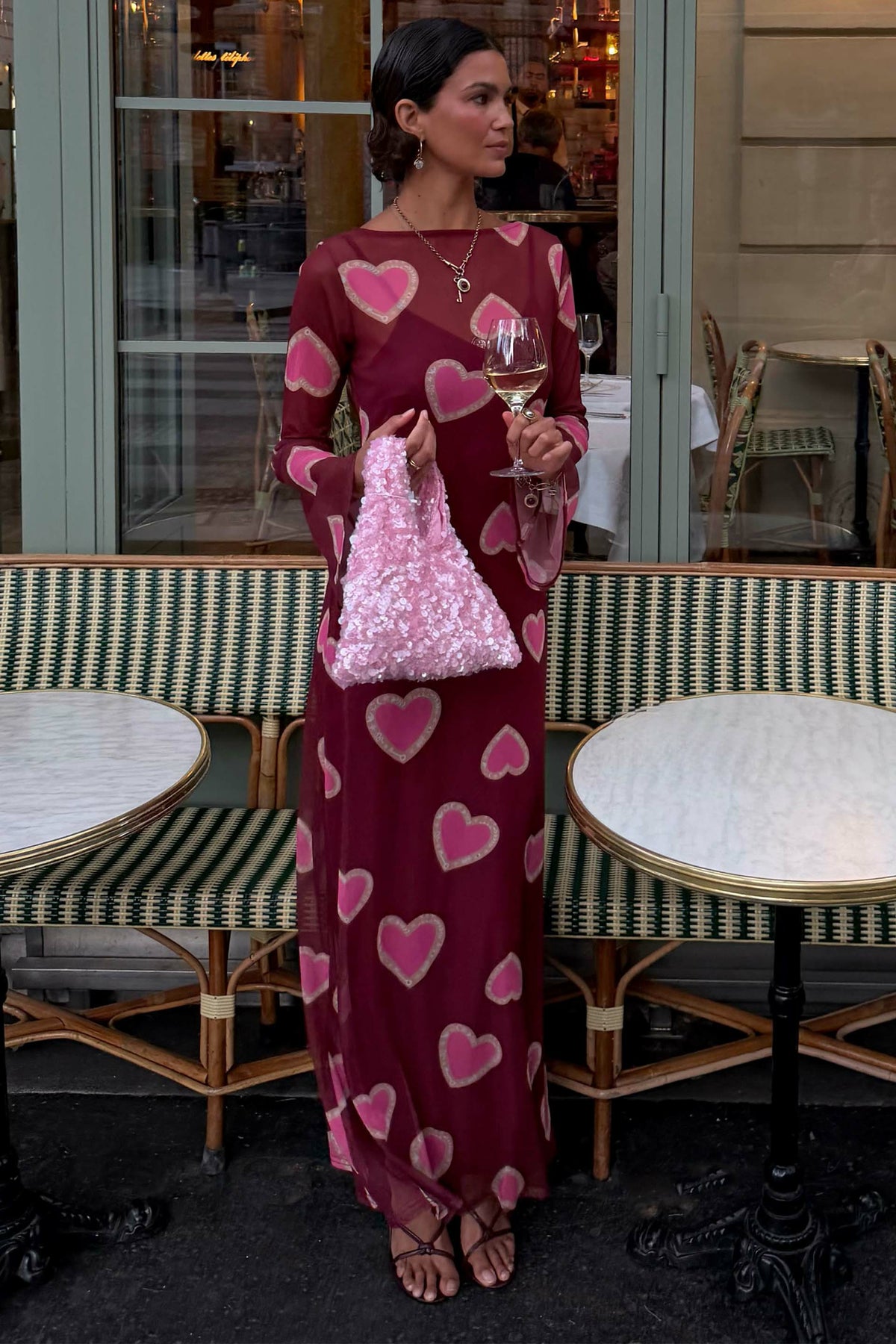 Never Fully Dressed Smart Buy - Burgundy Hearts Aria Mesh Dress