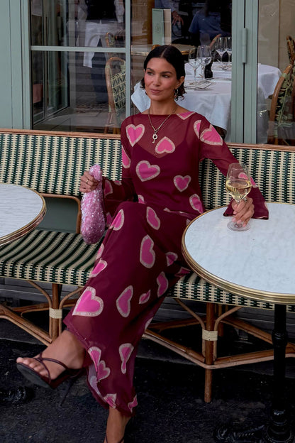Never Fully Dressed Smart Buy - Burgundy Hearts Aria Mesh Dress