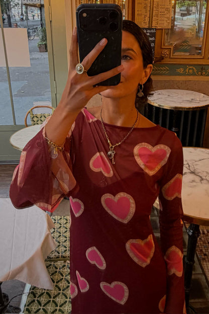 Never Fully Dressed Smart Buy - Burgundy Hearts Aria Mesh Dress