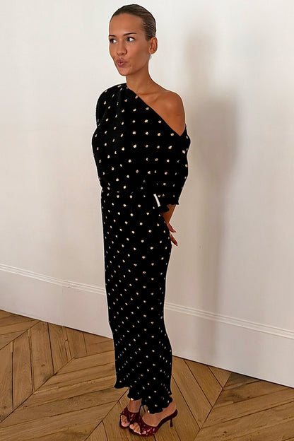 Never Fully Dressed Smart Buy - Black Tilly Gold Fleck Plissé Dress