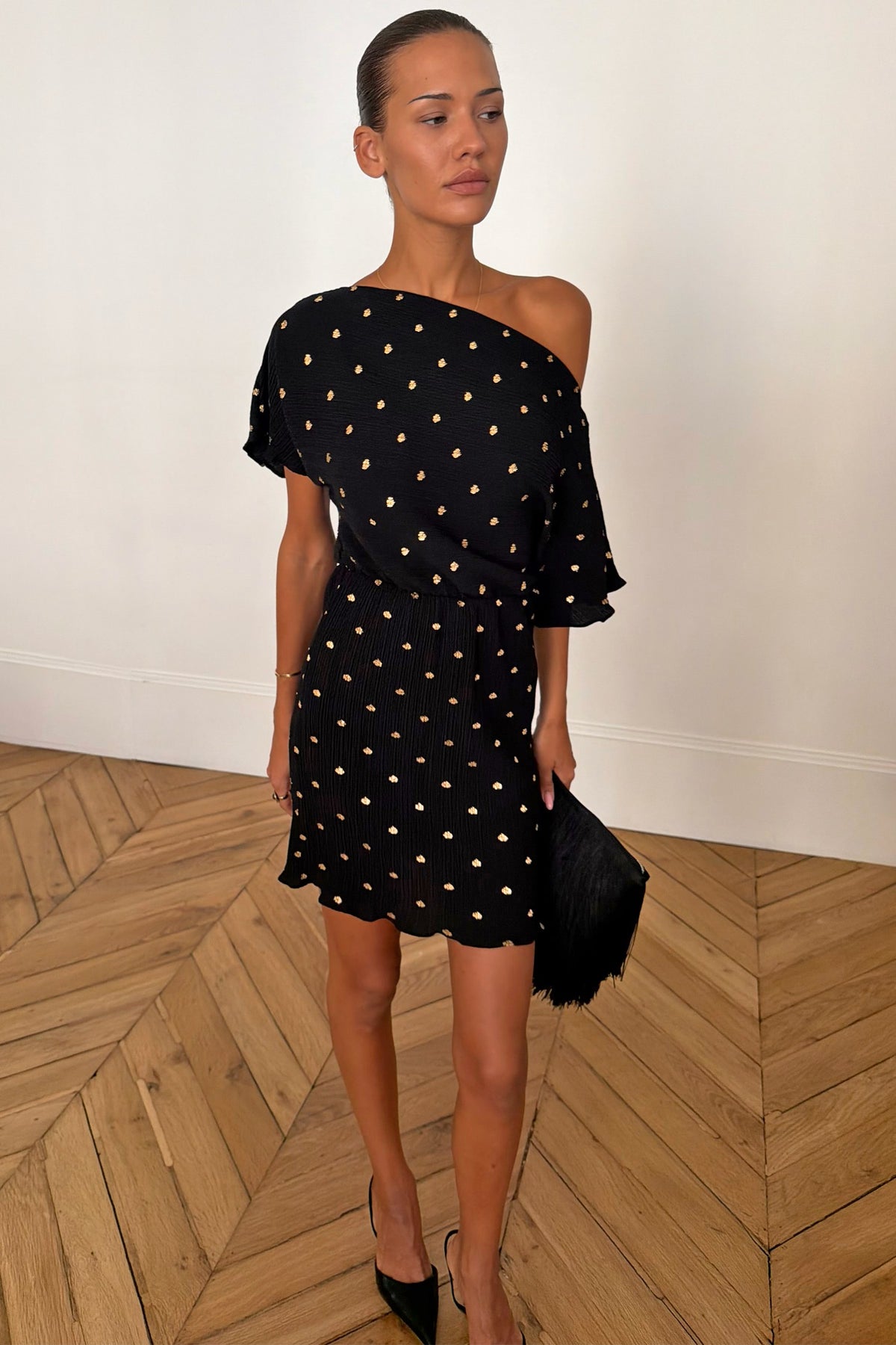 Never Fully Dressed New - Black Mini Tilly Dress with Gold Fleck