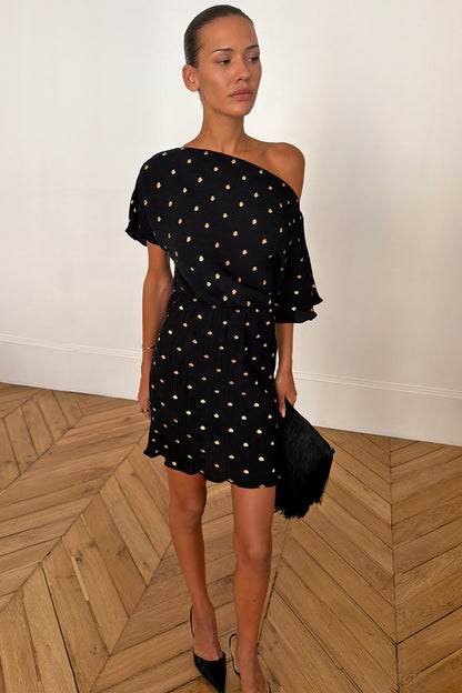 Never Fully Dressed New - Black Mini Tilly Dress with Gold Fleck