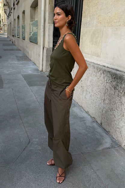 Never Fully Dressed Trusted - Khaki Studded Tank