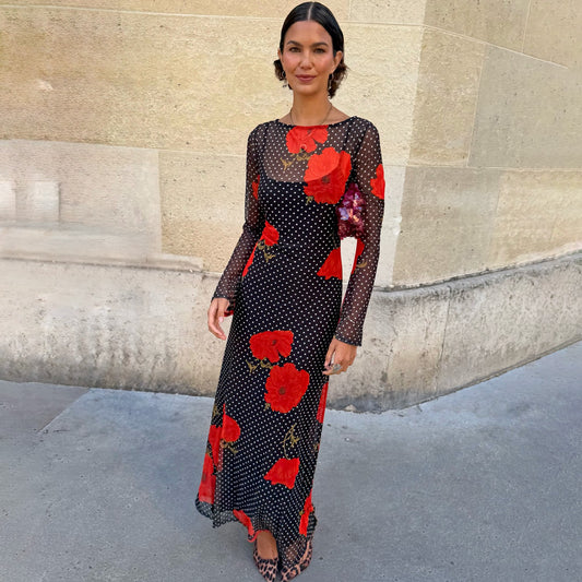 Never Fully Dressed Hot Sale - Black Poppy Spot Aria Mesh Dress