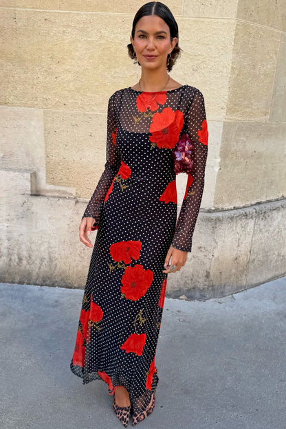 Never Fully Dressed Hot Sale - Black Poppy Spot Aria Mesh Dress