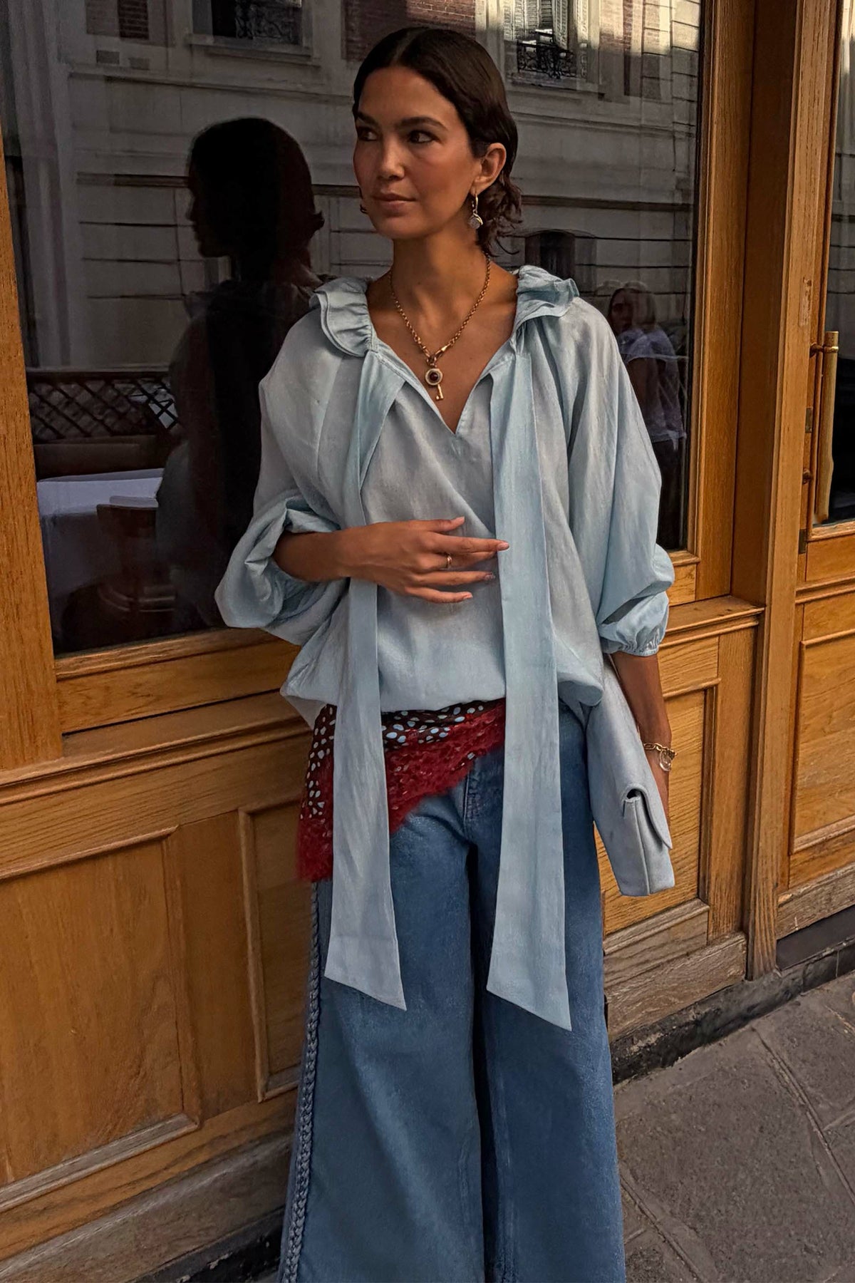 Never Fully Dressed Signature - Ice Blue Ruffle Shirt