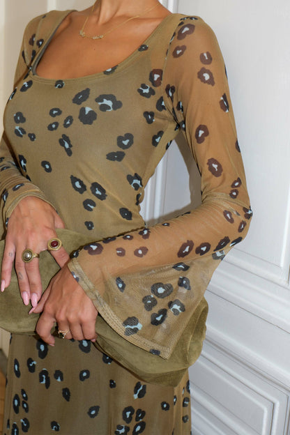 Never Fully Dressed Value - Olive Blurred Leopard Mesh Dress