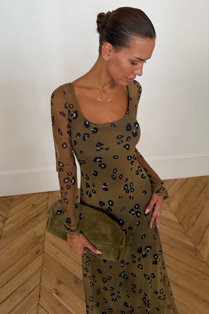 Never Fully Dressed Value - Olive Blurred Leopard Mesh Dress