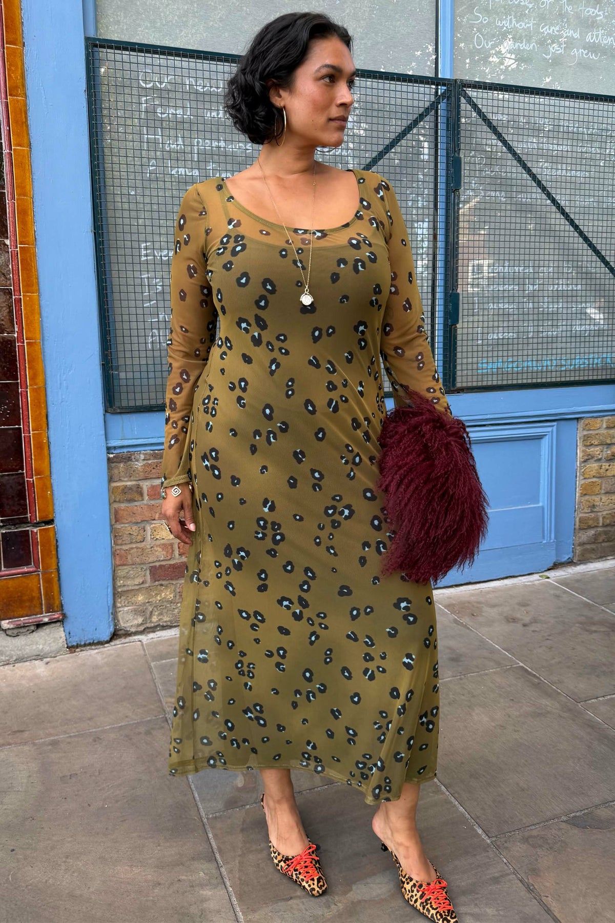 Never Fully Dressed Value - Olive Blurred Leopard Mesh Dress