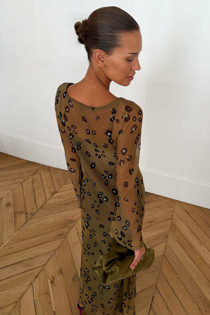 Never Fully Dressed Value - Olive Blurred Leopard Mesh Dress
