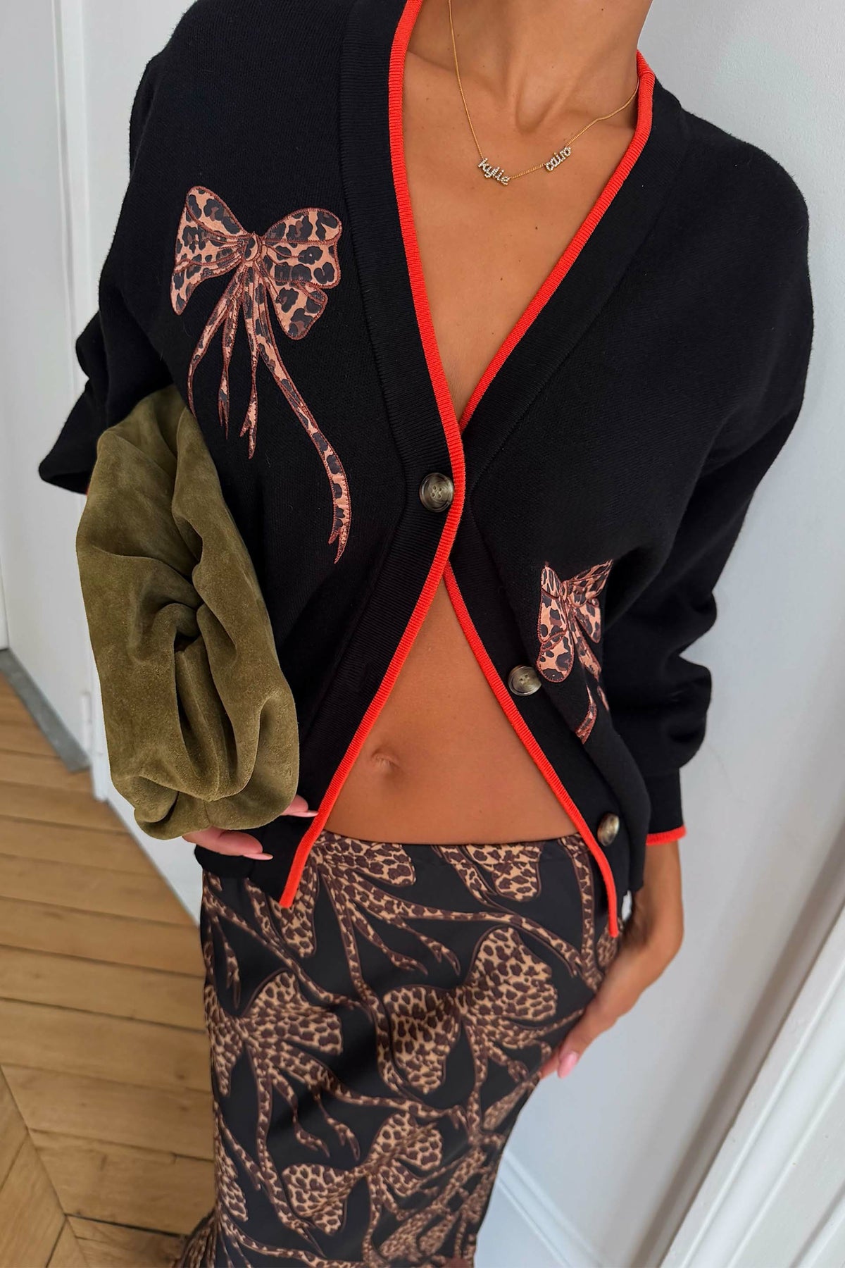 Never Fully Dressed Hot Sale - Black Leopard Bow Hannah Cardigan