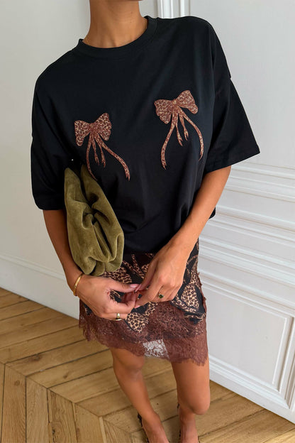 Never Fully Dressed Deals - Black Leopard Bow T-Shirt
