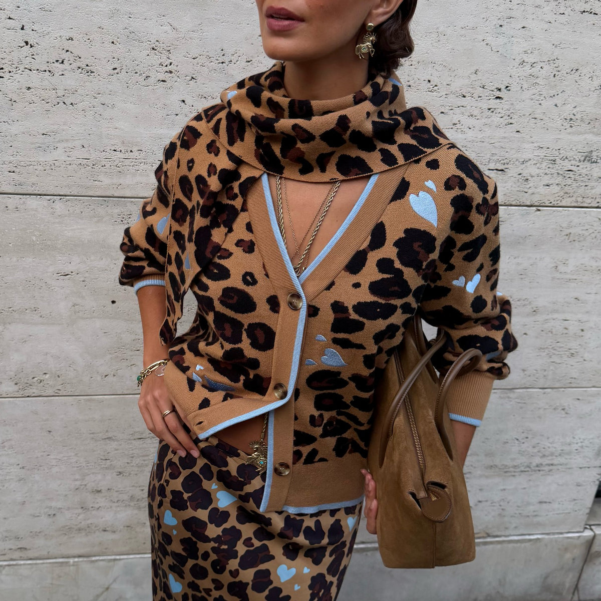 Never Fully Dressed Sale - Heart Leopard Large Knit Scarf