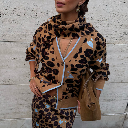 Never Fully Dressed Sale - Heart Leopard Large Knit Scarf