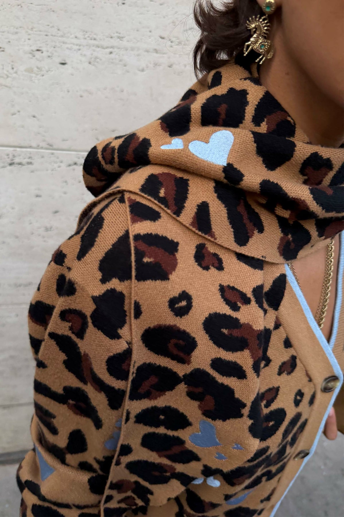 Never Fully Dressed Sale - Heart Leopard Large Knit Scarf