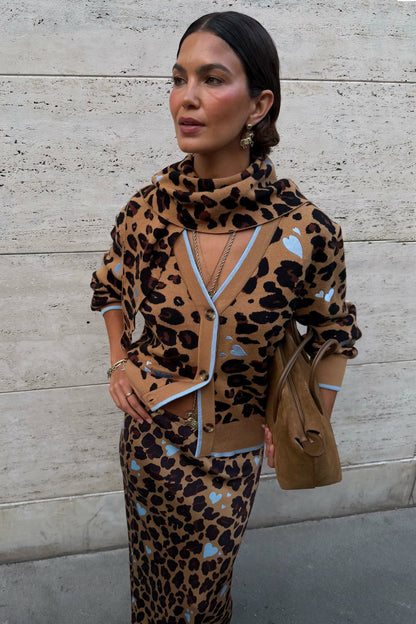 Never Fully Dressed Sale - Heart Leopard Large Knit Scarf