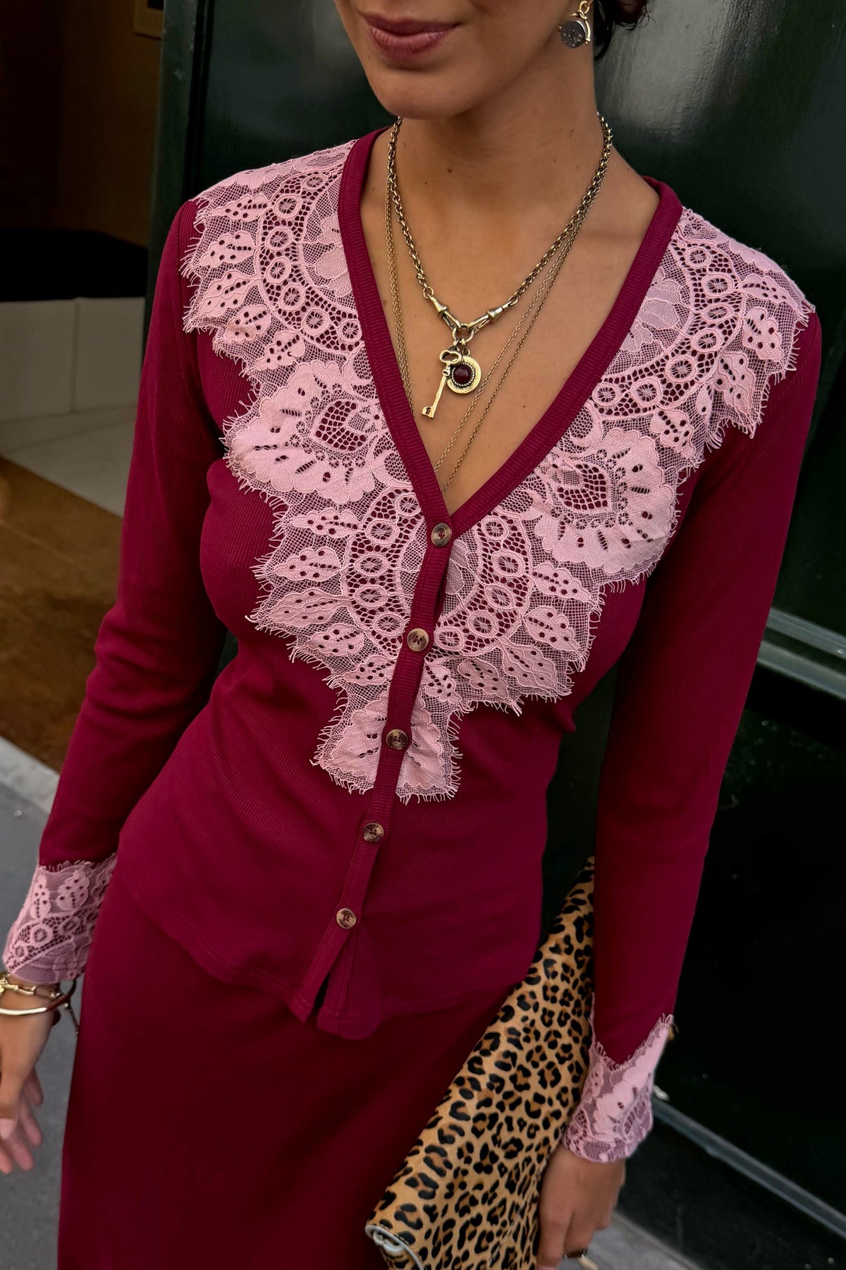 Never Fully Dressed Deals - Burgundy Lace Rib Cardigan