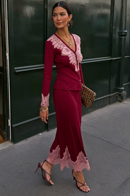 Never Fully Dressed Deals - Burgundy Lace Rib Cardigan