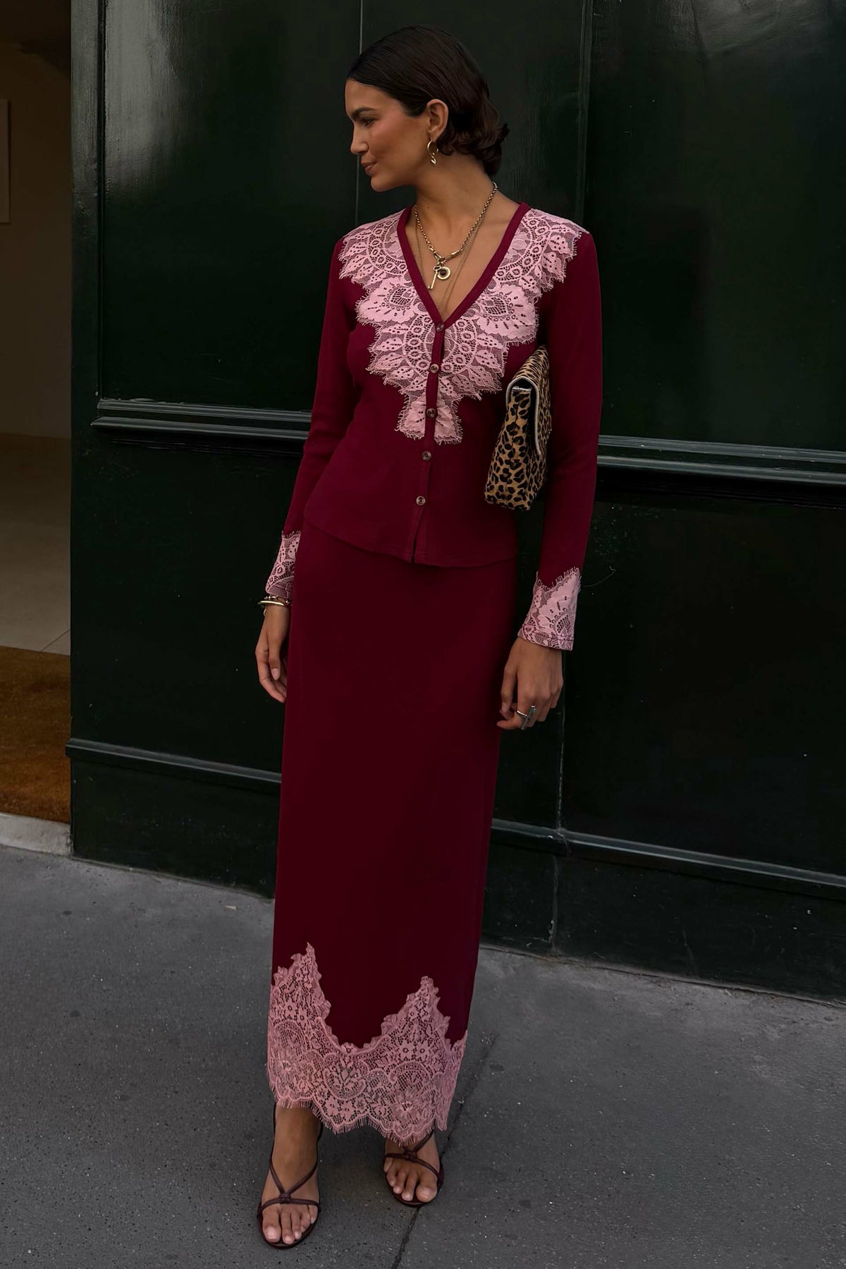 Never Fully Dressed Everyday - Burgundy Lace Rib Midi Maeva Skirt