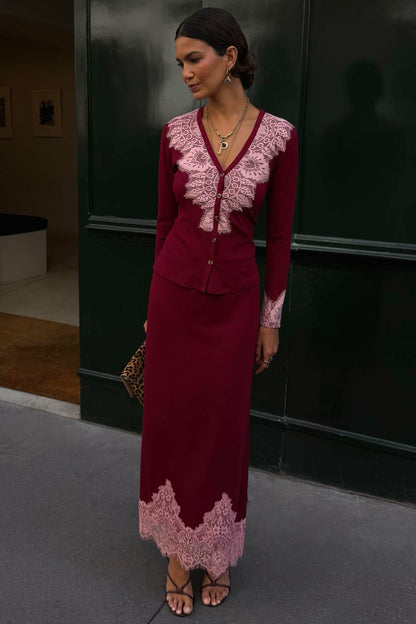 Never Fully Dressed Everyday - Burgundy Lace Rib Midi Maeva Skirt