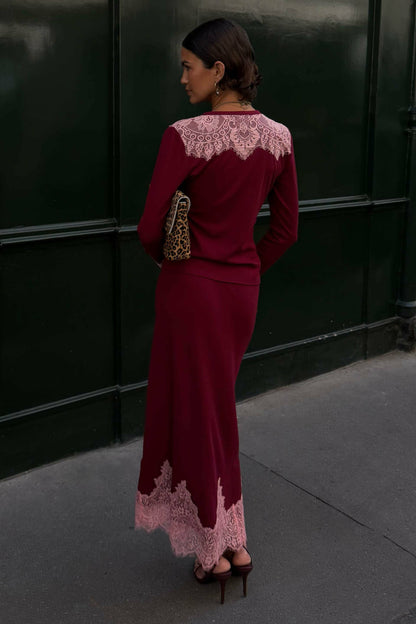 Never Fully Dressed Everyday - Burgundy Lace Rib Midi Maeva Skirt