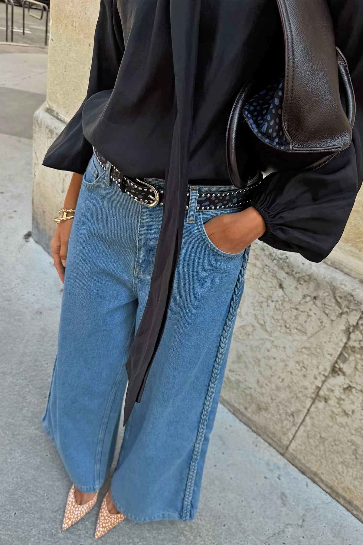 Never Fully Dressed Top Pick - Braided Jeans - High Rise Wide Leg Denim
